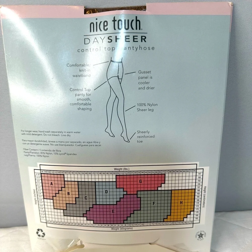 Nice Touch Pantyhose Hosiery Control Top Reinforced Top Day Sheer Size Regular